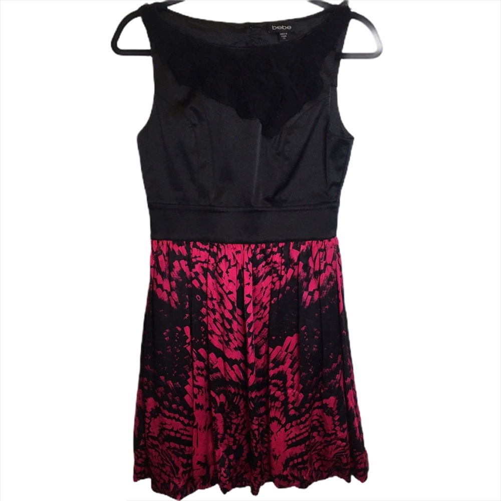 Bebe party dress satin hot pink & black